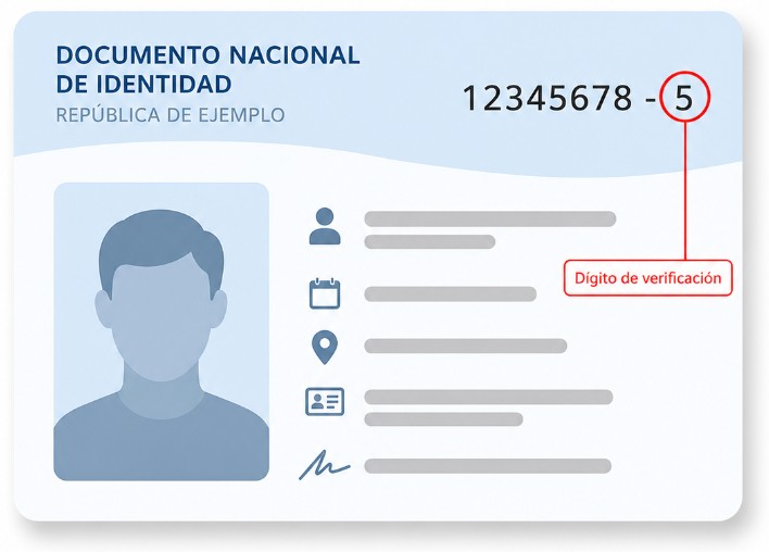 Ubicación del dígito de verificación en el DNI peruano, en la parte superior derecha junto al número